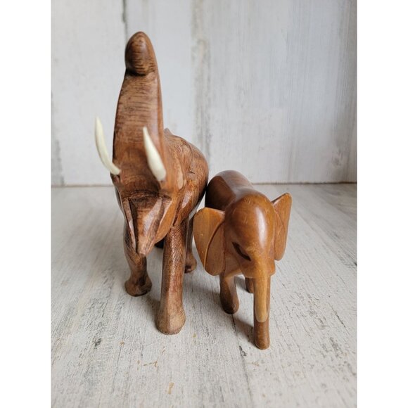 Vintage wooden elephant couple baby mom home‎ decor unique - Picture 4 of 6